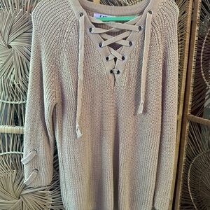 Lace-Up Pullover Sweater - Taupe